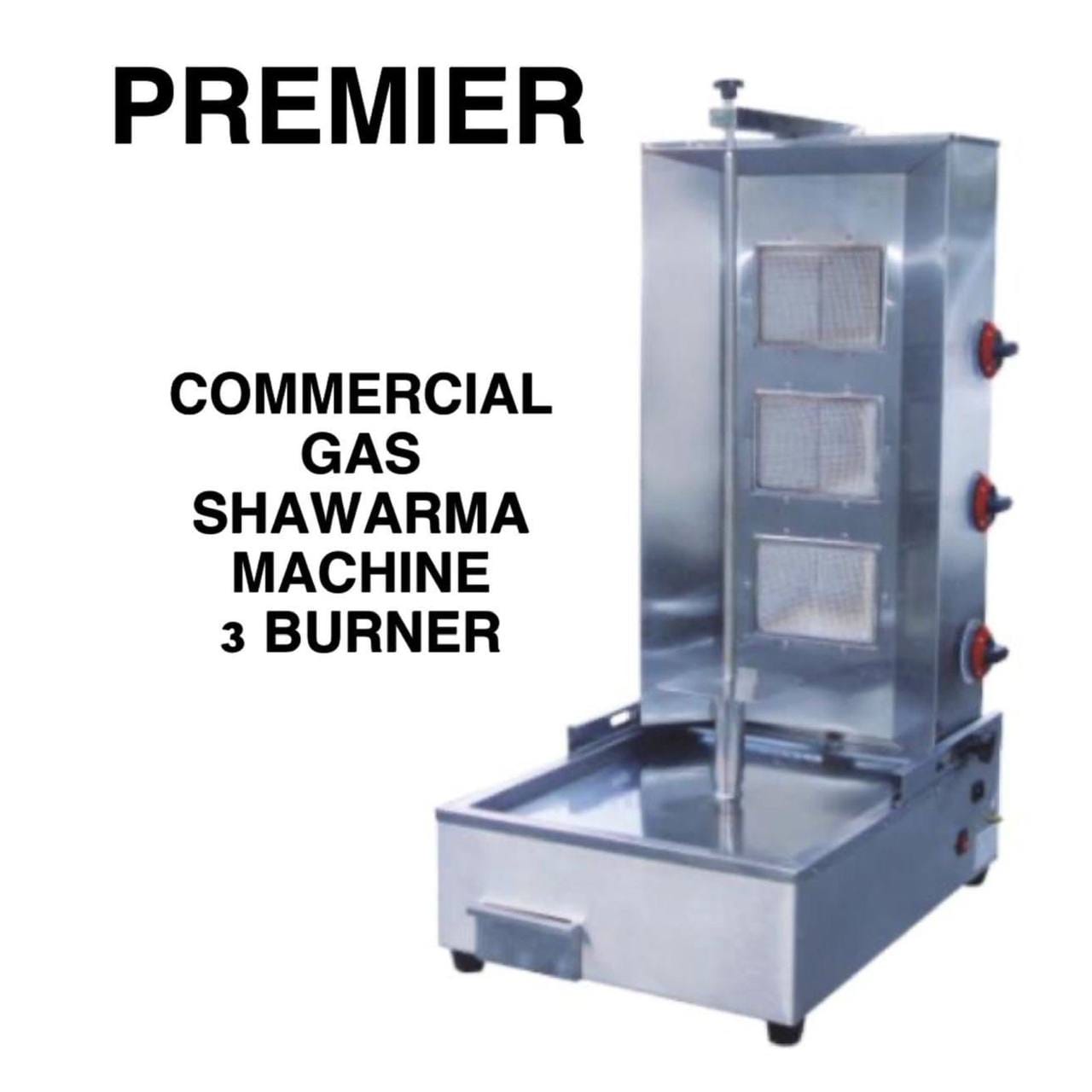 The standout feature of this machine is its three gas burners which provide powerful and even heating. This design enables the chef to cook multiple shawarma spits simultaneously, increasing productivity and throughput during peak service times. The standout feature of this machine is its three gas burners which provide powerful and even heating. This design enables the chef to cook multiple shawarma spits simultaneously, increasing productivity and throughput during peak service times.